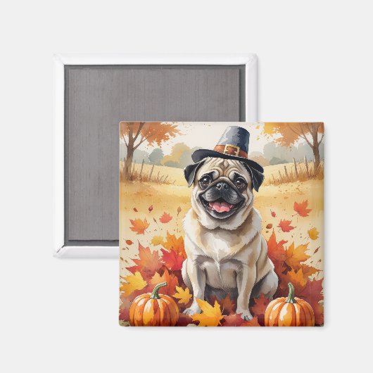 Mops in herfstbladeren Thanksgiving kunst Magneet (Voorkant / Achterkant)