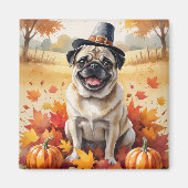 Mops in herfstbladeren Thanksgiving kunst Magneet (Voorkant)