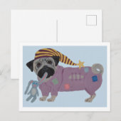 Mops in pyjama's briefkaart (Voorkant / Achterkant)