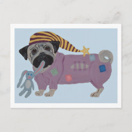 Mops in pyjama's briefkaart