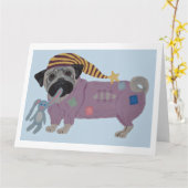 Mops in pyjama's kaart (Gele Bloem)