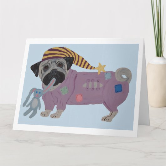 Mops in pyjama's kaart (Voorkant)