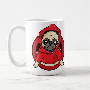 Mops in rode hoodie koffiemok