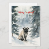 Mops in Sneeuw Aquarel Kerstmis Feestdagenkaart (Voorkant / Achterkant)
