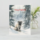 Mops in Sneeuw Aquarel Kerstmis Feestdagenkaart (Staand voorkant)