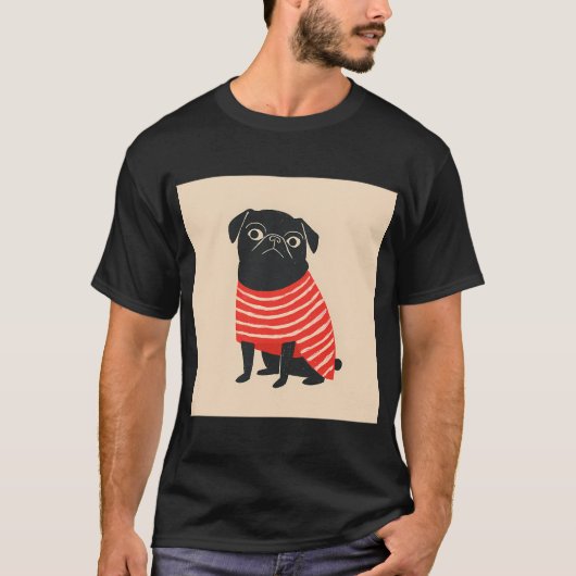Mops in Strepen Verrast Stad T-shirt (Voorkant)