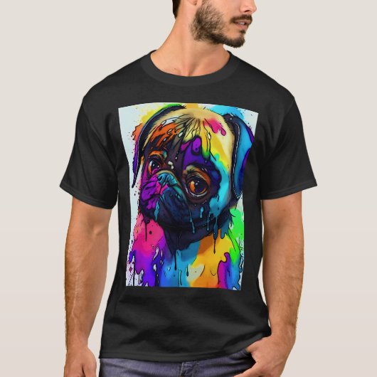 Mops in waterverfspatten 2 t-shirt (Voorkant)