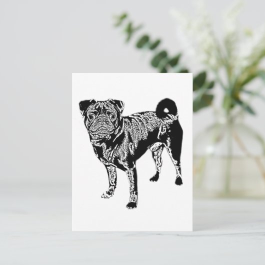 Mops Jack monochrom Briefkaart (Staand voorkant)