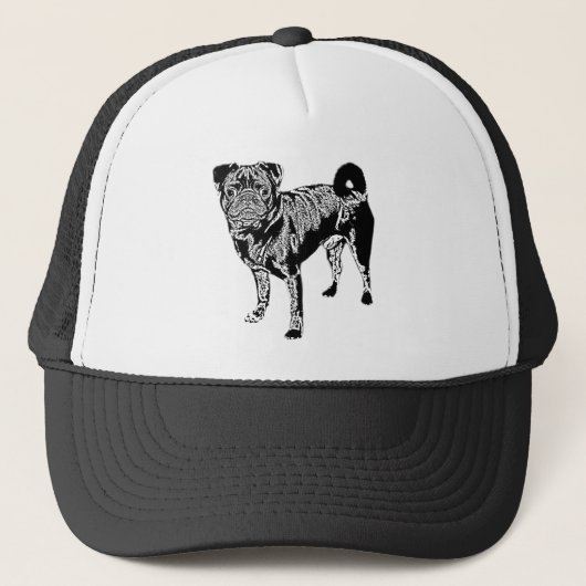 Mops Jack monochrom Trucker Pet (Voorkant)