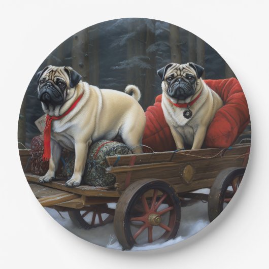 Mops Kerst Feestelijke Tijd Papieren Bordje (Voorkant)