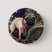 Mops Kerst Feestelijke Tijd Ronde Button 5,7 Cm (Voorkant)