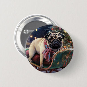 Mops Kerst Feestelijke Tijd Ronde Button 5,7 Cm