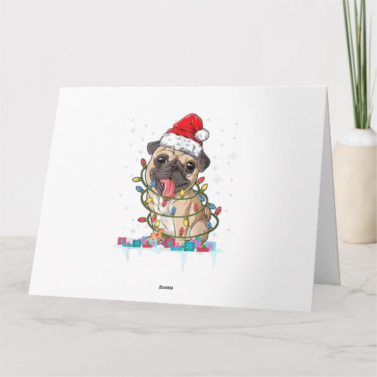 Mops Kerstboom Lichtjes Kerstman Hond Kerstcadeaus Kaart (Achterkant)