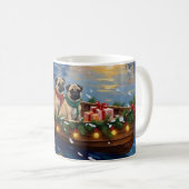 Mops Kerstboot Vakantie Koffiemok (Voorkant rechts)