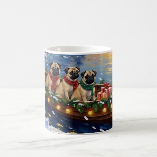 Mops Kerstboot Vakantie Koffiemok (Center)