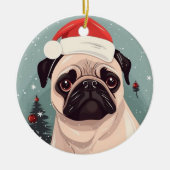 Mops kerstman keramisch ornament (Voorkant)