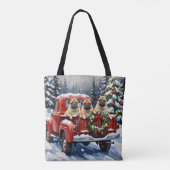 Mops Kerstmis Rode Truck Vakantie Tote Bag (Achterkant)