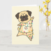 Mops Kerstmis Sneeuw Winter Dieren Honden Kaart (Gele Bloem)