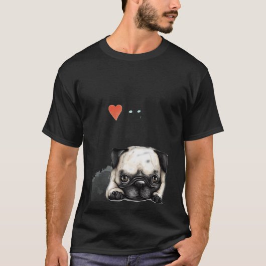 Mops kunst met ik hou van mops tekstoverlay t-shirt (Voorkant)