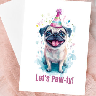 Mops “Laten we Paw-tyen!” Verjaardagskaart Kaart