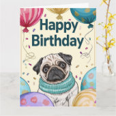 Mops met Ballonnen Kaart (Gele Bloem)