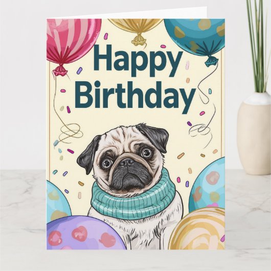 Mops met Ballonnen Kaart (Voorkant)