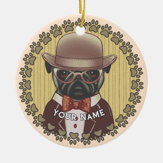 Mops met een Bril Keramisch Ornament (Voorkant)