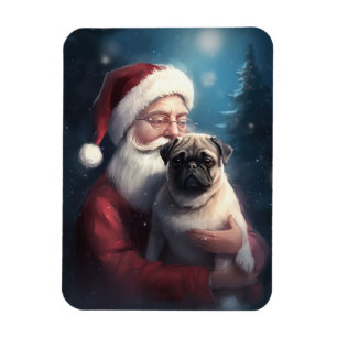 Mops met kerstman Feestelijke Kerst Magneet