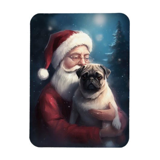 Mops met kerstman Feestelijke Kerst Magneet (Verticaal)