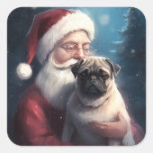 Mops met kerstman Feestelijke Kerst Vierkante Sticker (Voorkant)