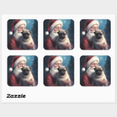 Mops met kerstman Feestelijke Kerst Vierkante Sticker (Vel)