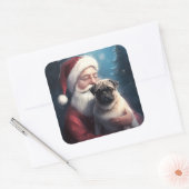 Mops met kerstman Feestelijke Kerst Vierkante Sticker (Envelop)