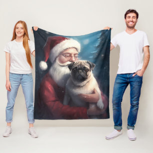 Mops Met Kerstman Festieve Kerstmis Fleece Deken