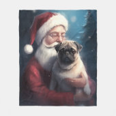 Mops Met Kerstman Festieve Kerstmis Fleece Deken (Voorkant)