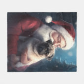 Mops Met Kerstman Festieve Kerstmis Fleece Deken (Voorkant (Horizontaal))