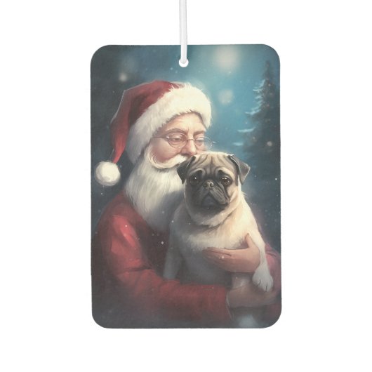 Mops Met Kerstman Festieve Kerstmis Luchtverfrisser (Voorkant)