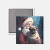 Mops Met Kerstman Festieve Kerstmis Magneet (Voorkant / Achterkant)