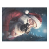 Mops Met Kerstman Festieve Kerstmis Tafelkleed (Voorkant (Horizontaal))