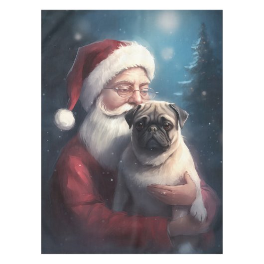 Mops Met Kerstman Festieve Kerstmis Tafelkleed (Voorkant)