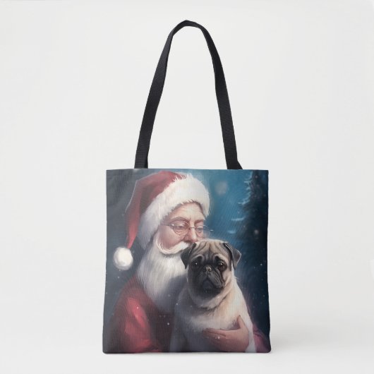 Mops met Kerstman Festive Kerstmis Tote Bag (Voorkant)