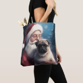 Mops met Kerstman Festive Kerstmis Tote Bag (Dichtbij)