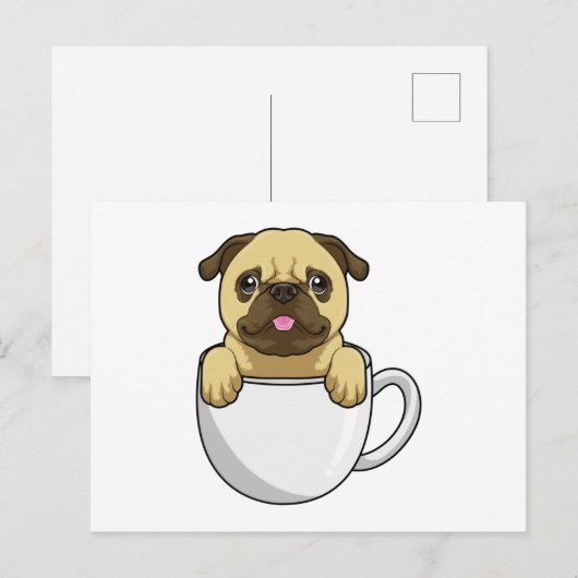 Mops met kop koffie briefkaart (Voorkant / Achterkant)