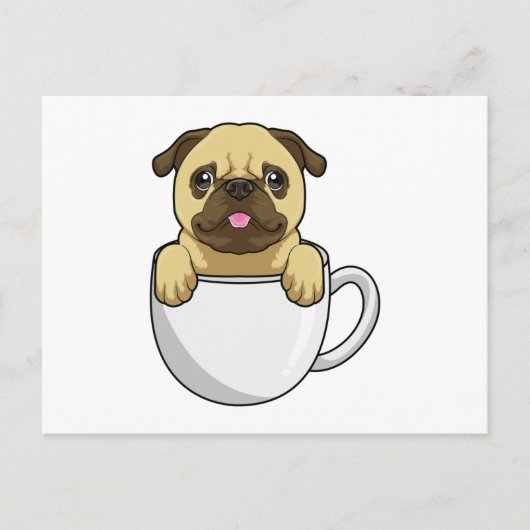 Mops met kop koffie briefkaart (Voorkant)