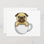 Mops met kopje koffie briefkaart (Voorkant / Achterkant)