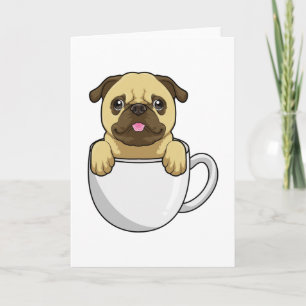 Mops met kopje koffie kaart