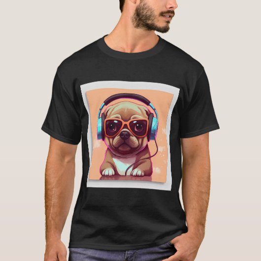 Mops met koptelefoon 3 t-shirt (Voorkant)