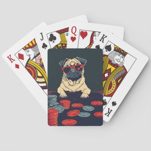 Mops met pokerfiches pokerkaarten (Achterkant)