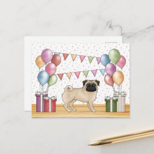 Mops met vachtkleur Kleurrijke Pastel Verjaardagsb Briefkaart
