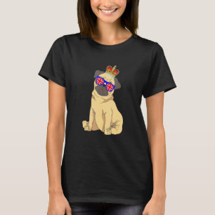 Mops met zonnebril en kroon Engeland VK-vlag T-shirt