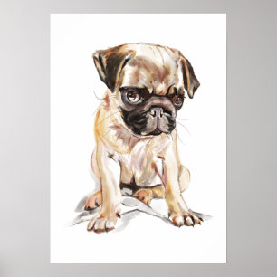 Mops Muur Kunst Poster – Aquarel Schilderij